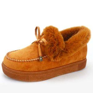 Suede Leather Bootie Warm Wedge Tan Sneakers